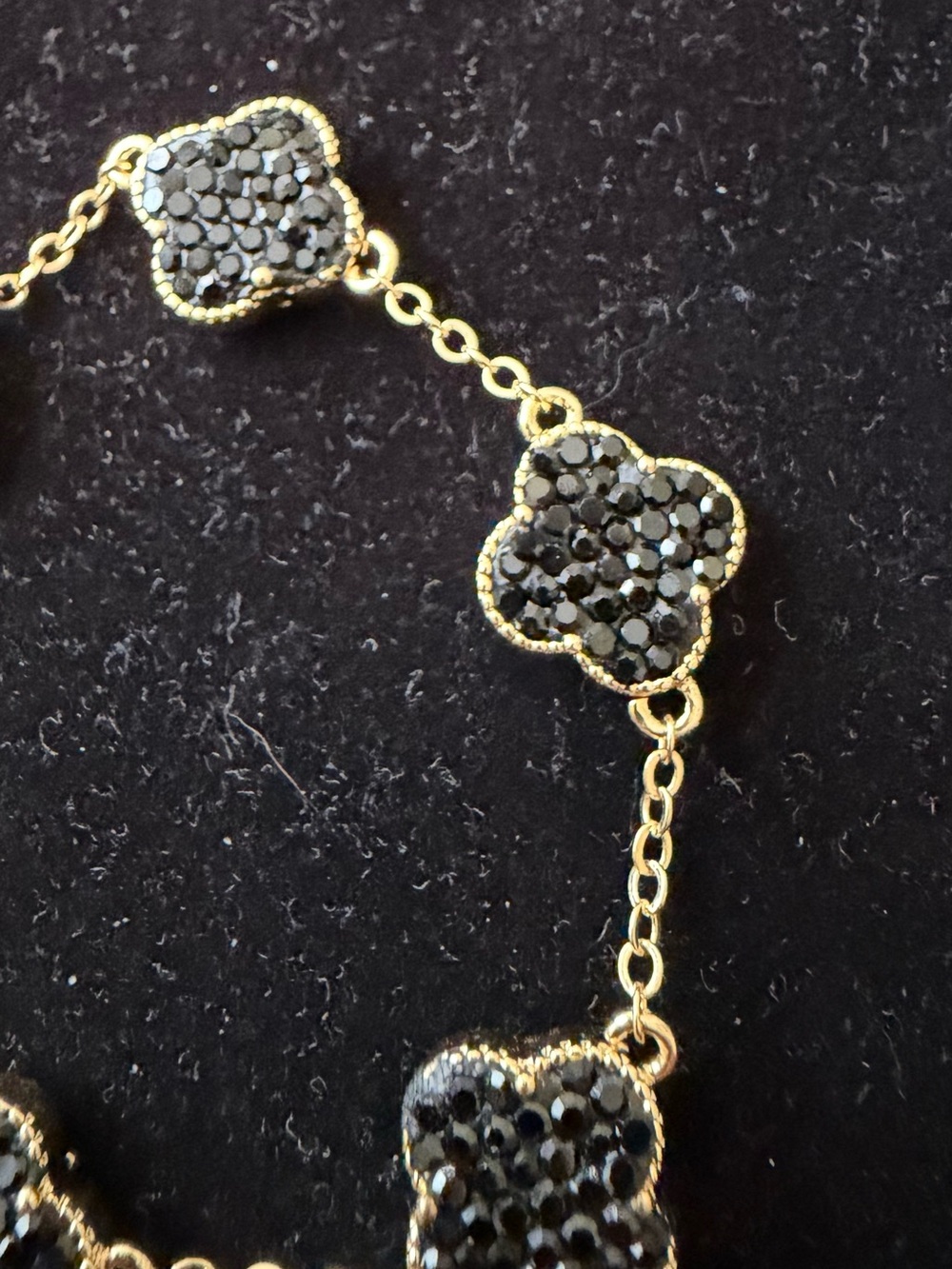 Gold Chain Bracelet with Black Crystal Accents